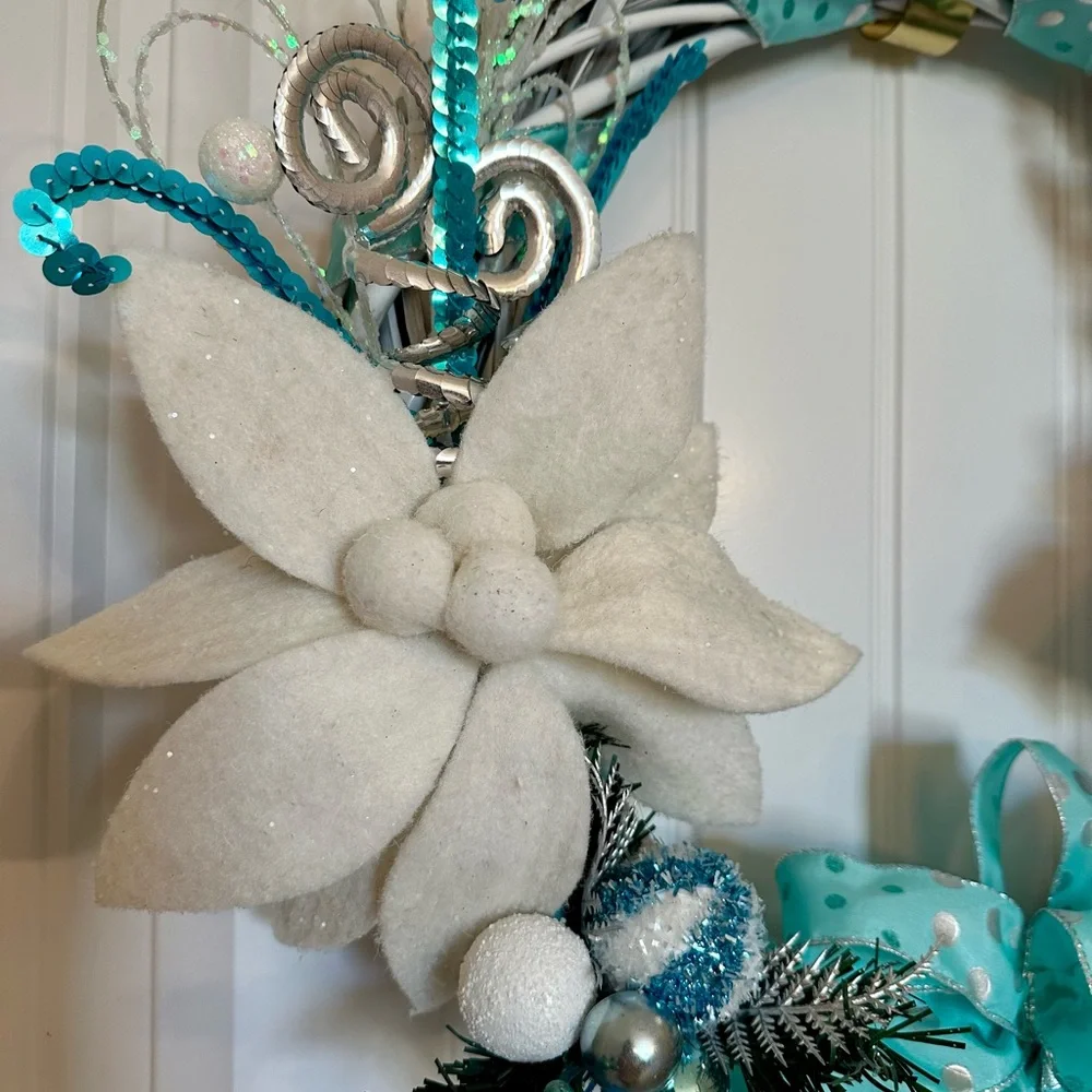 Festive Wreath with Silver and Blue Accents